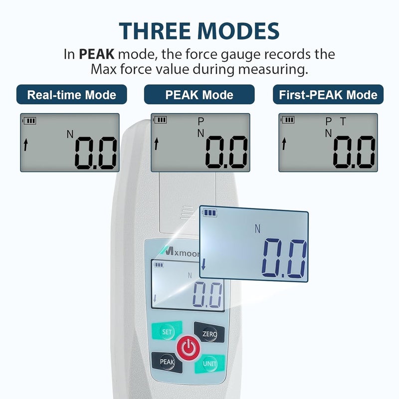 Mxmoonfree Digital Force Gauge 50N Push Pull Gauge Portable Force Meter with Units N/LB/Kg/Oz, Storage Case, Auto Backlit LCD, Auto Power-Off for Compression Tensile Destructive Test KF-50N - Image 3